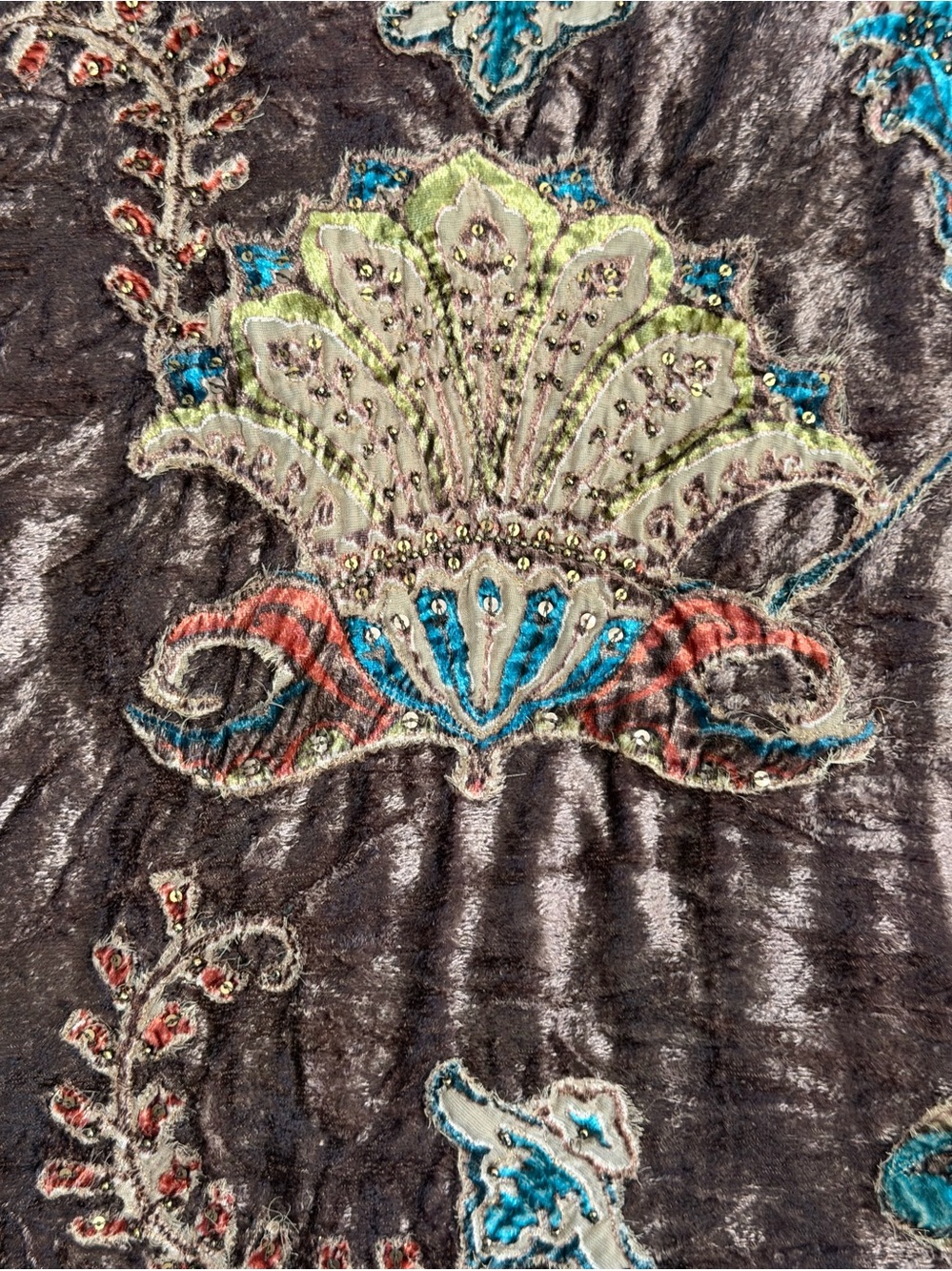 Chico’s‎ Size 3 (US 16) Brown Velour & Silk Jacket w/Sequins & Studs - Picture 5 of 7